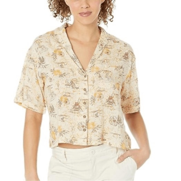 Peana iguala top Floral Beige Button-Up Women's Top golden hour escape large nwt - Picture 1 of 5